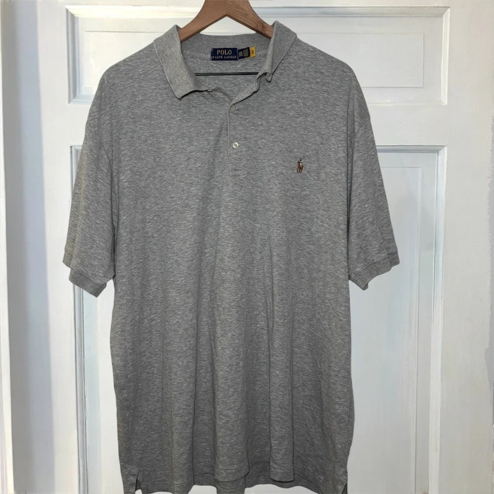 Polo Ralph Lauren Solf Cotton Polo Mens 2XB Gray Heather Big & Tall Pony Shirt